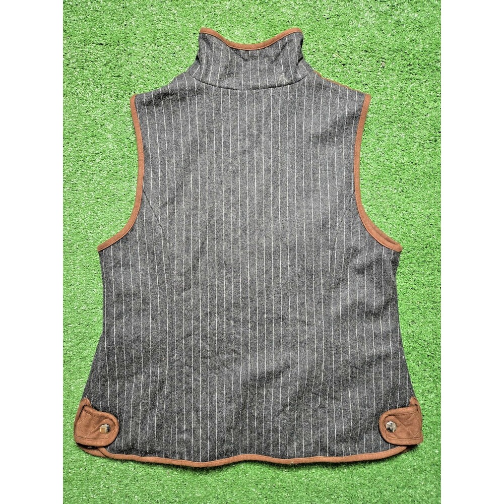 Tasha Polizzi Pinstripe Vest Western Equestrian Full Zip Brown Trim - Women's L - Picture 10 of 11